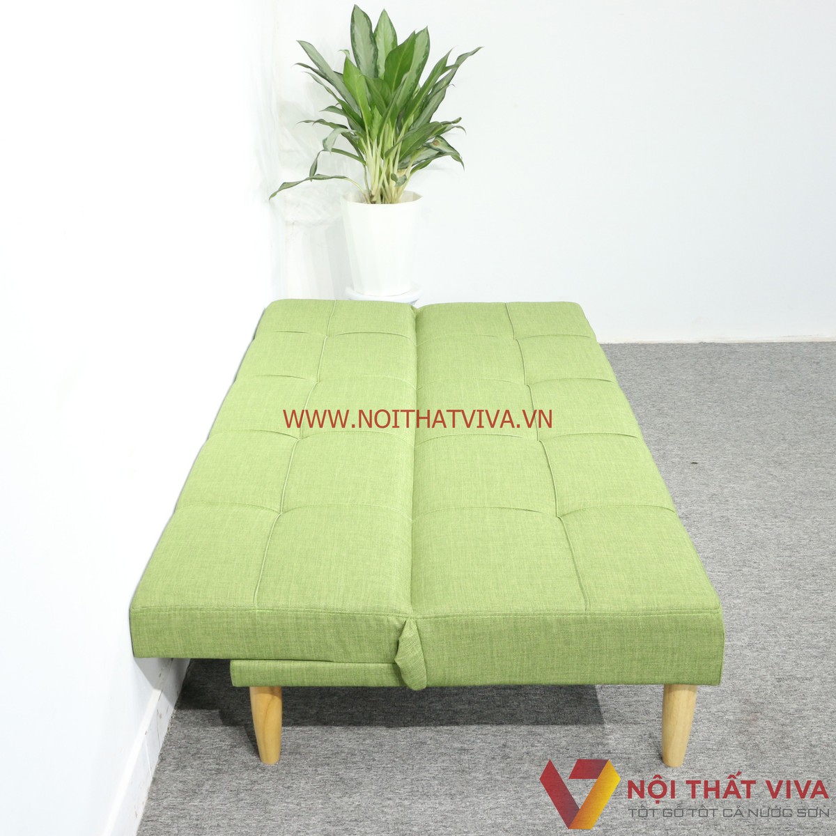 Ghế Sofa Xếp Thành Giường Ngủ Bọc Nỉ Màu Xanh Lá Hiện Đại Giá Rẻ