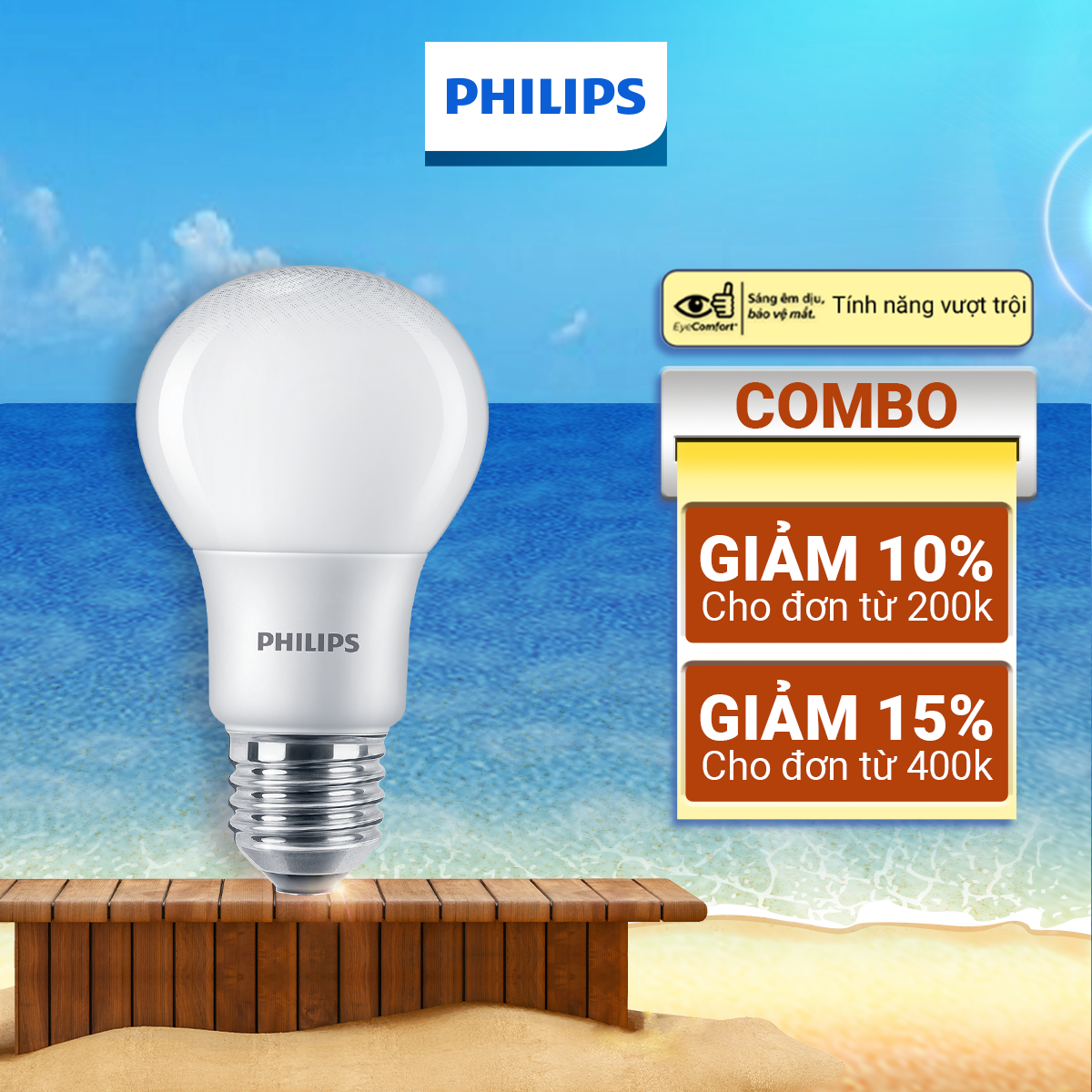 Bóng đèn PHILIPS LEDBULB Mycare A60 -Công suất (4W,6W,8W,10W,12W) 