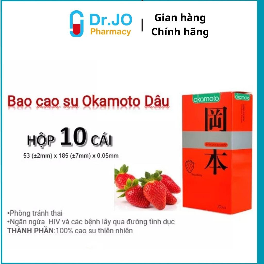 Bao Cao Su Okamoto Skinless Skin Strawberry Hương Dâu Hộp 10 Cái