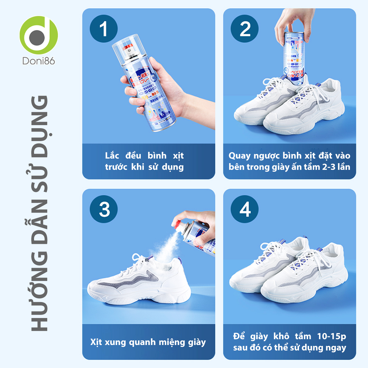 Bình xịt ngăn ngừa mồ hôi, vi khuẩn cho đôi giày của bạn, hương thơm mát - Doni - DOPK358