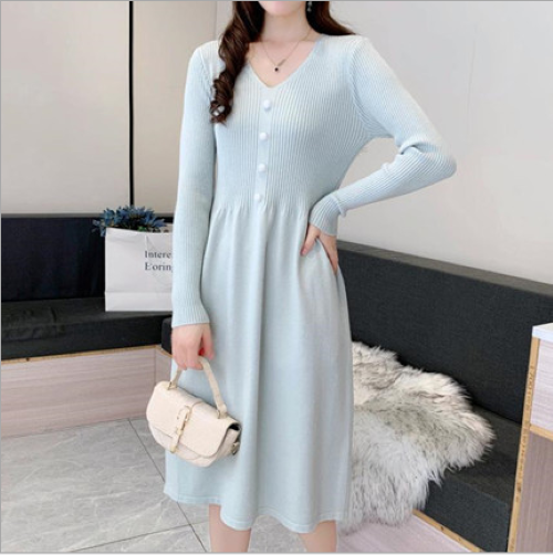 Đầm nữ, đầm len nữ dài tay phối cúc xinh xắn Al77