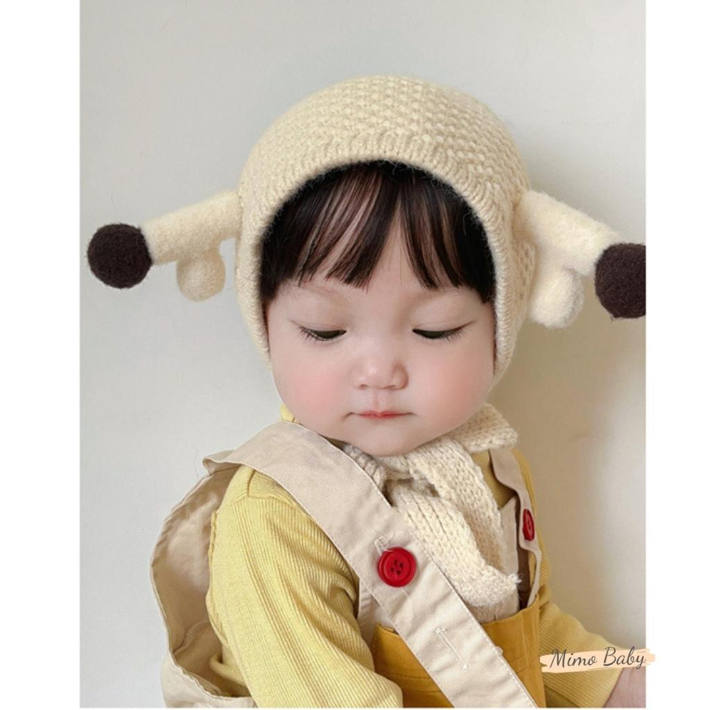 Mũ nón len che thóp mùa đông gắn sừng hươu dễ thương cho bé ML208 Mimo Baby