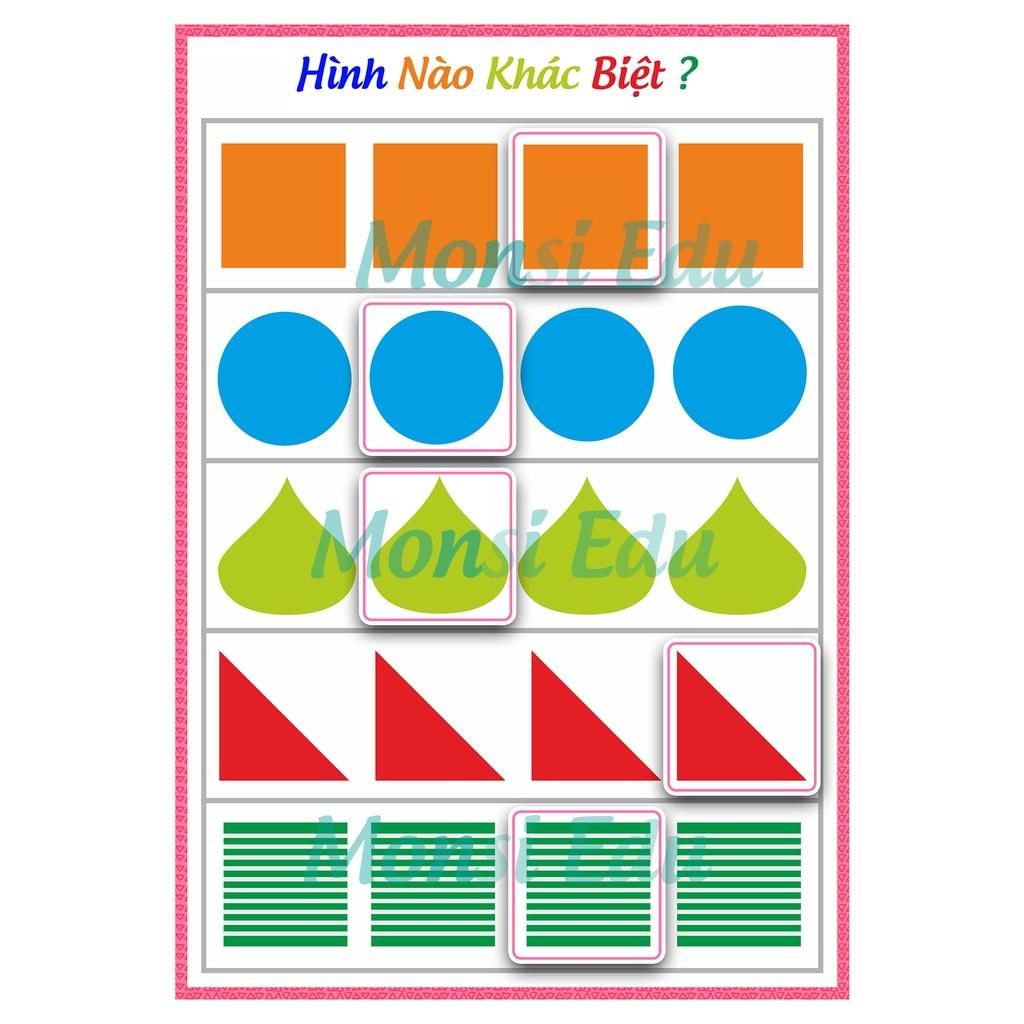 Montessori- Học Liệu Dính Dán Màu Sắc &amp; Hình Học- Matching Book(MonsiEdu)