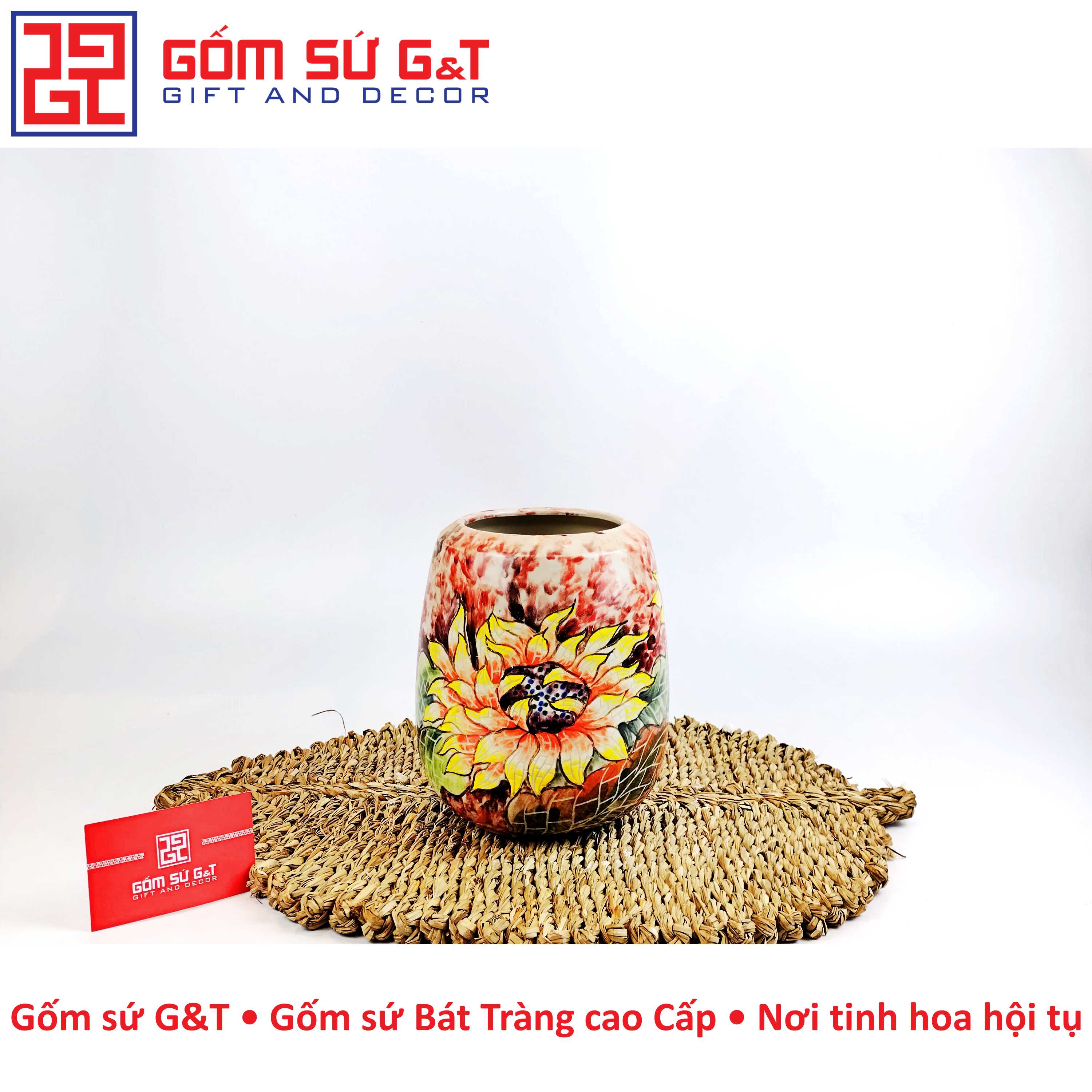 Lọ hoa dáng đu đủ vẽ hoa hướng dương Gốm Sứ G&T