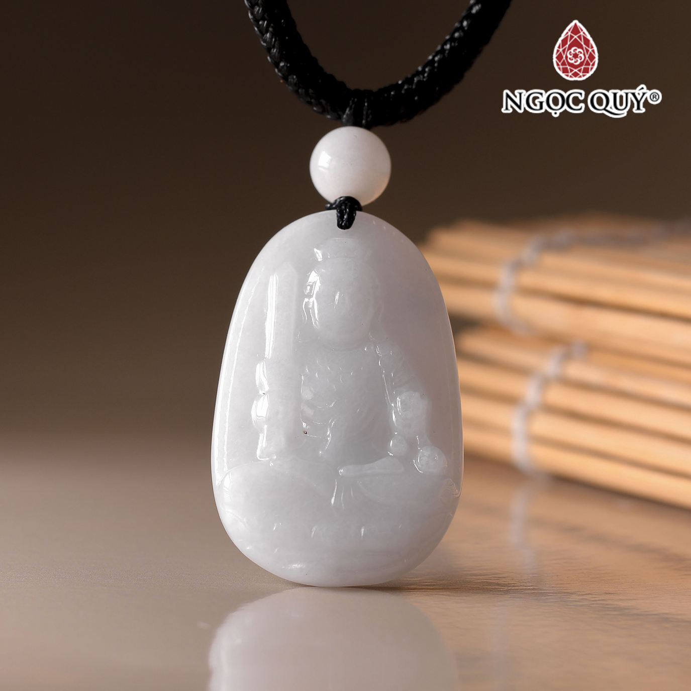 Mặt dây chuyền mặt phật bản mệnh đá bạch ngọc mệnh thủy kim - Ngọc Quý Gemstones