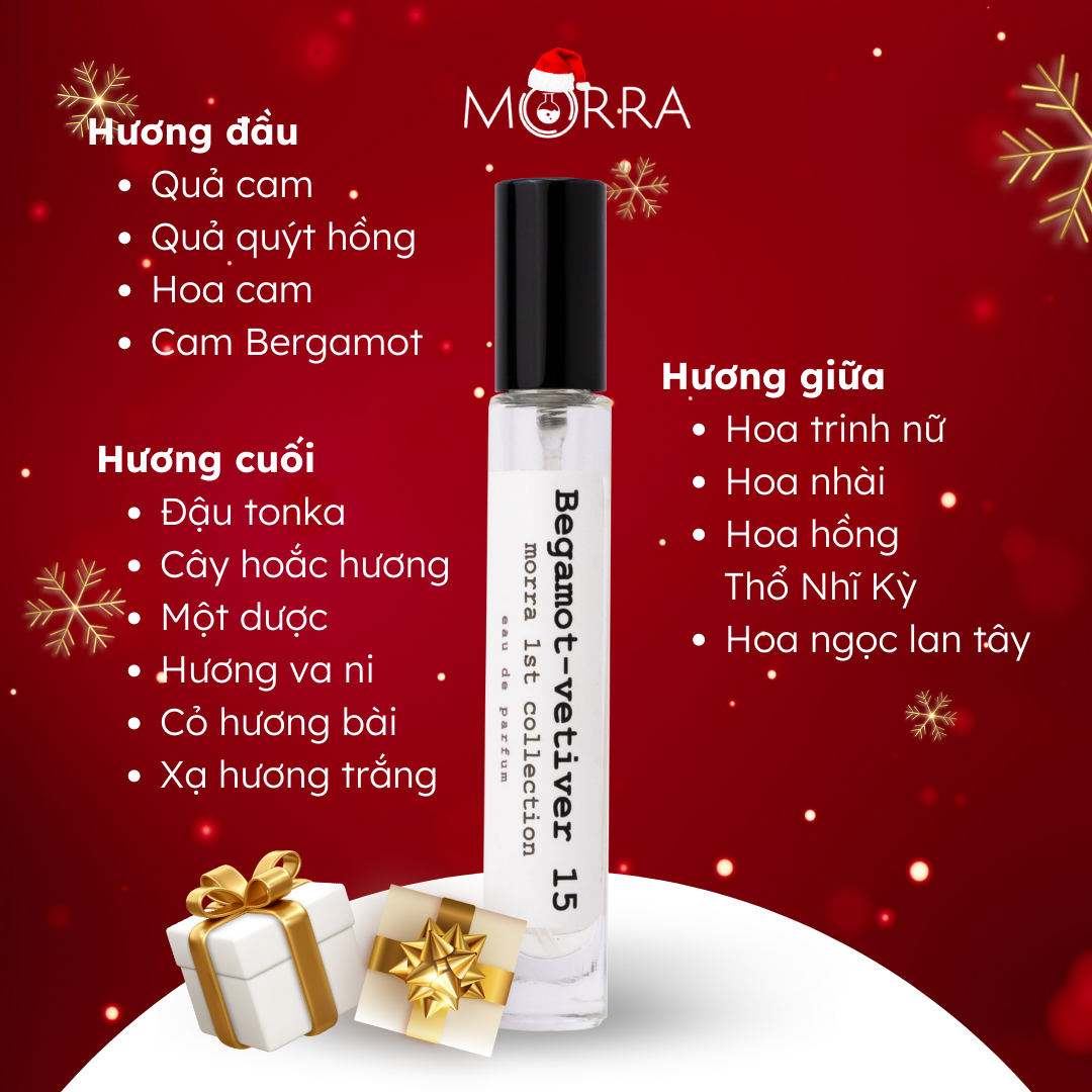 Nước Hoa Nam Nữ Morra Begamot Vetiver 15 Chai 10ml Hương Trái Cây Cá Tính Tươi Mát - Nguyên Liệu Chính Hãng 100% Từ Pháp