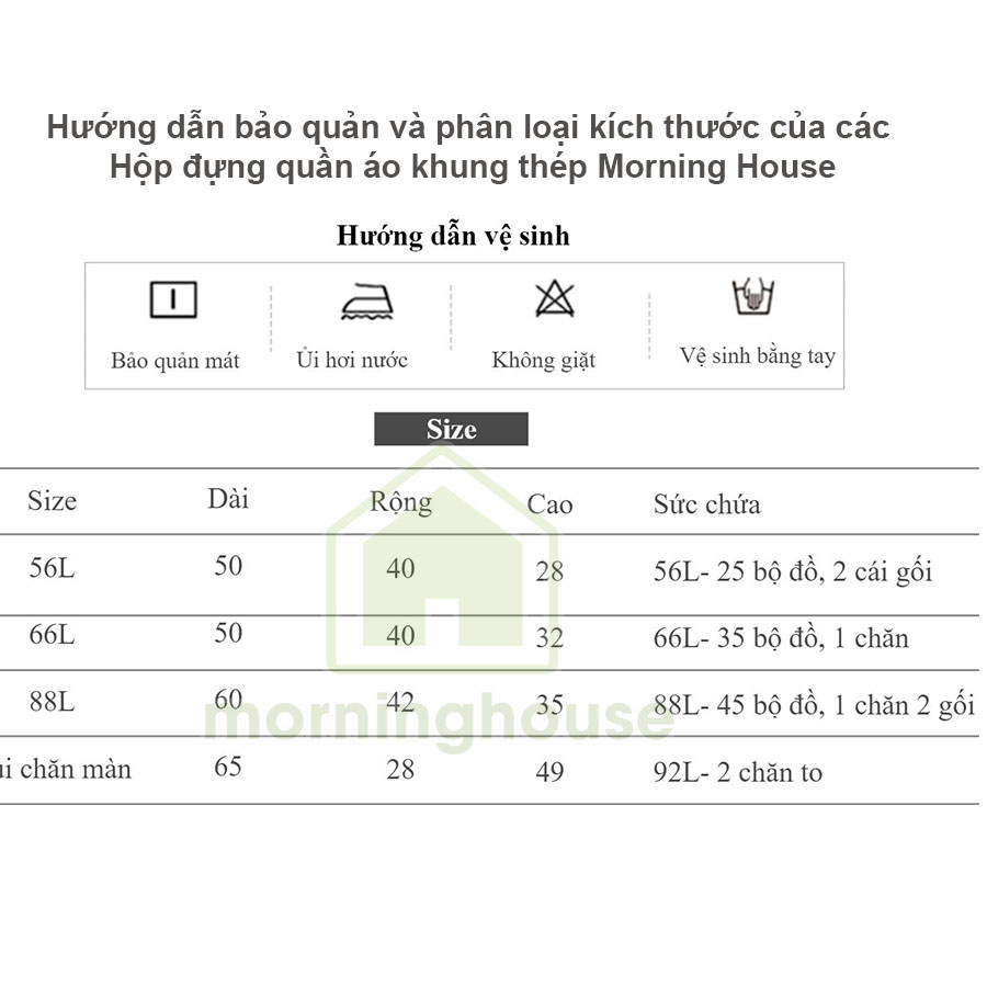 BIG SIZE -Túi Đựng Quần Áo Khung Thép 88L: 60x40x35 (cm) Morning House- Gấp gọn tiện lợi, bảo quản quần áo bền đẹp