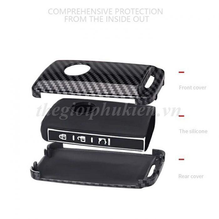 Ốp bọc chìa khóa Mazda 3 2020 chất liệu hợp kim vân Carbon kèm móc đeo INOX