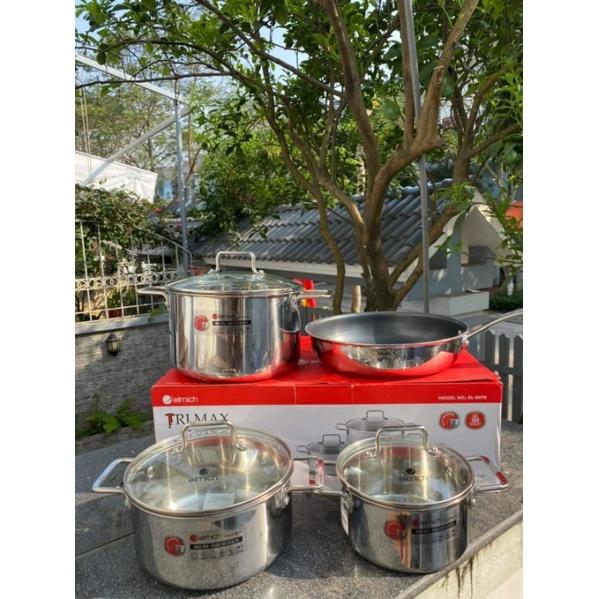 Bộ nồi inox liền khối Elmich Trimax XR EL-8075 size 16, 20, 22 chảo 26cm