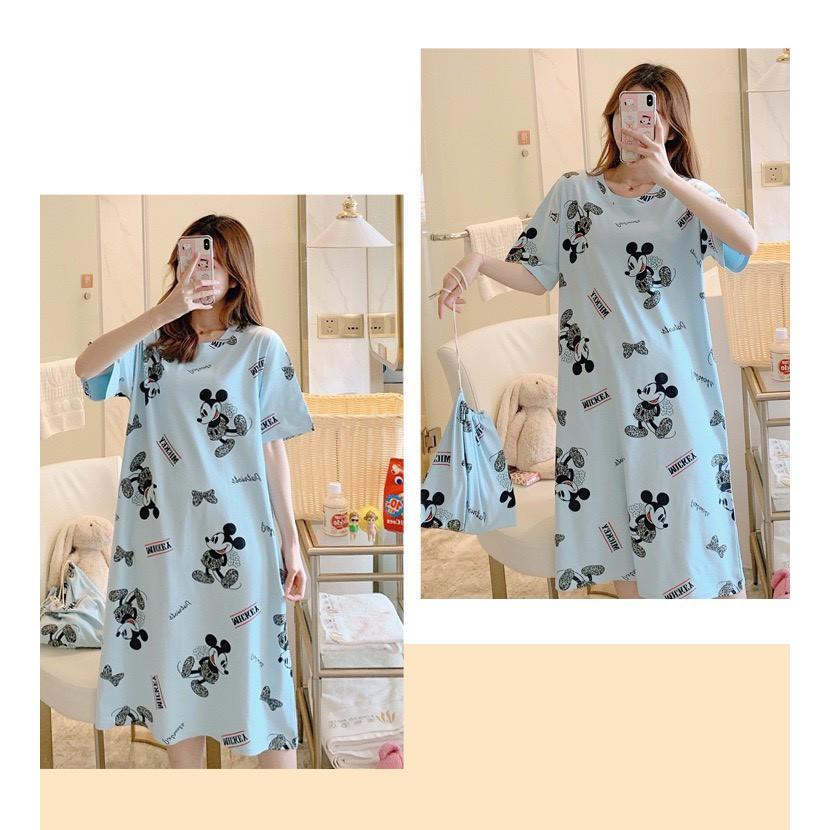 Váy ngủ cộc tay dáng suông đầm ngủ chất thun sữa mềm họa tiết dễ thương bầu bí bon chen V285