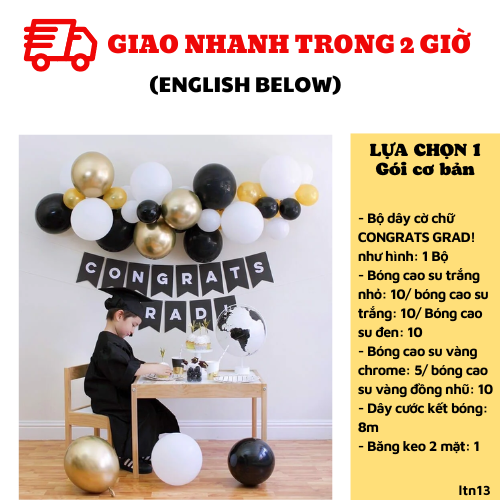 Bộ bong bóng trang trí lễ tốt nghiệp màu đen vàng trắng set ltn13