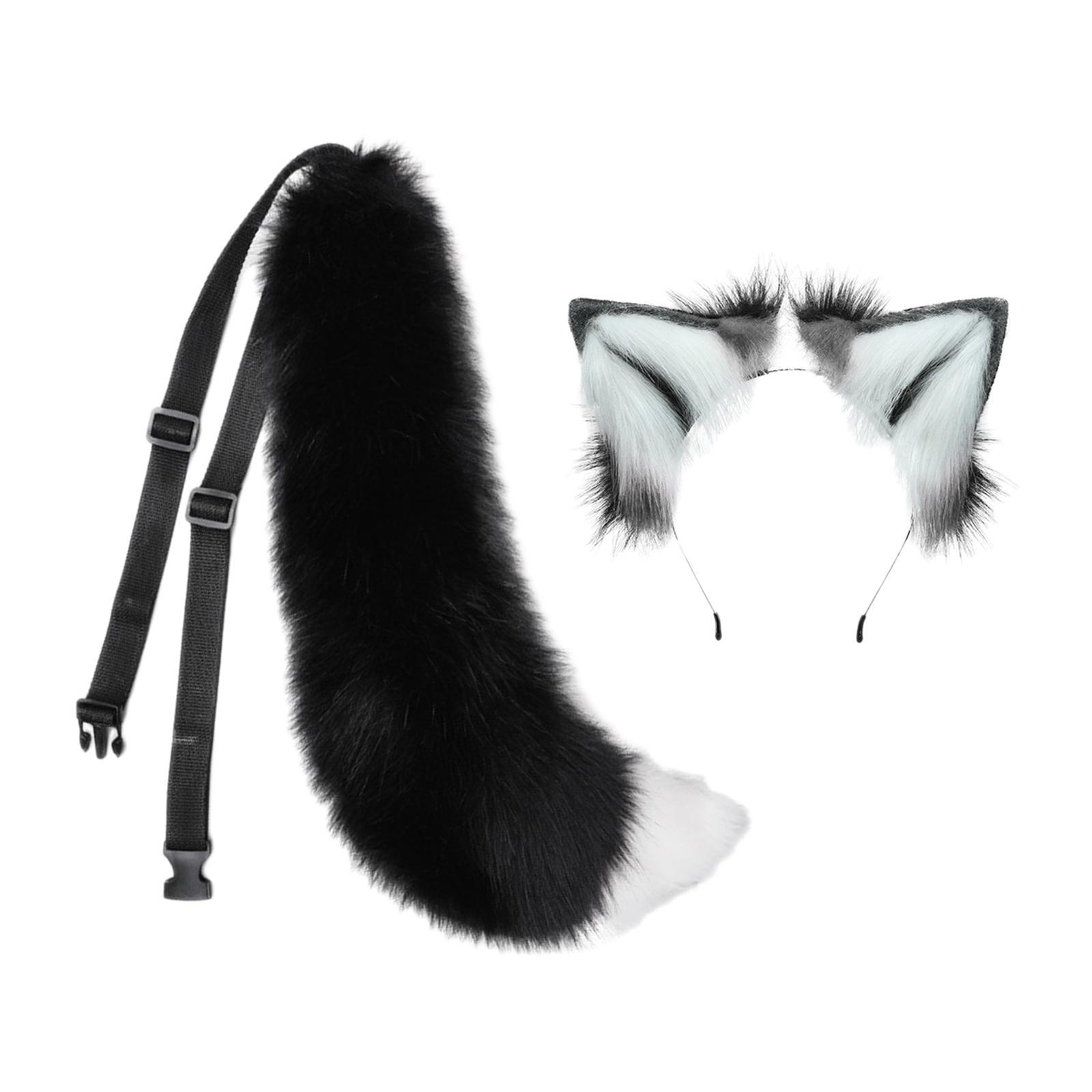 Plush Wolf Ears and Tail Set Lolita Cosplay for Stage Shows Dress up Props