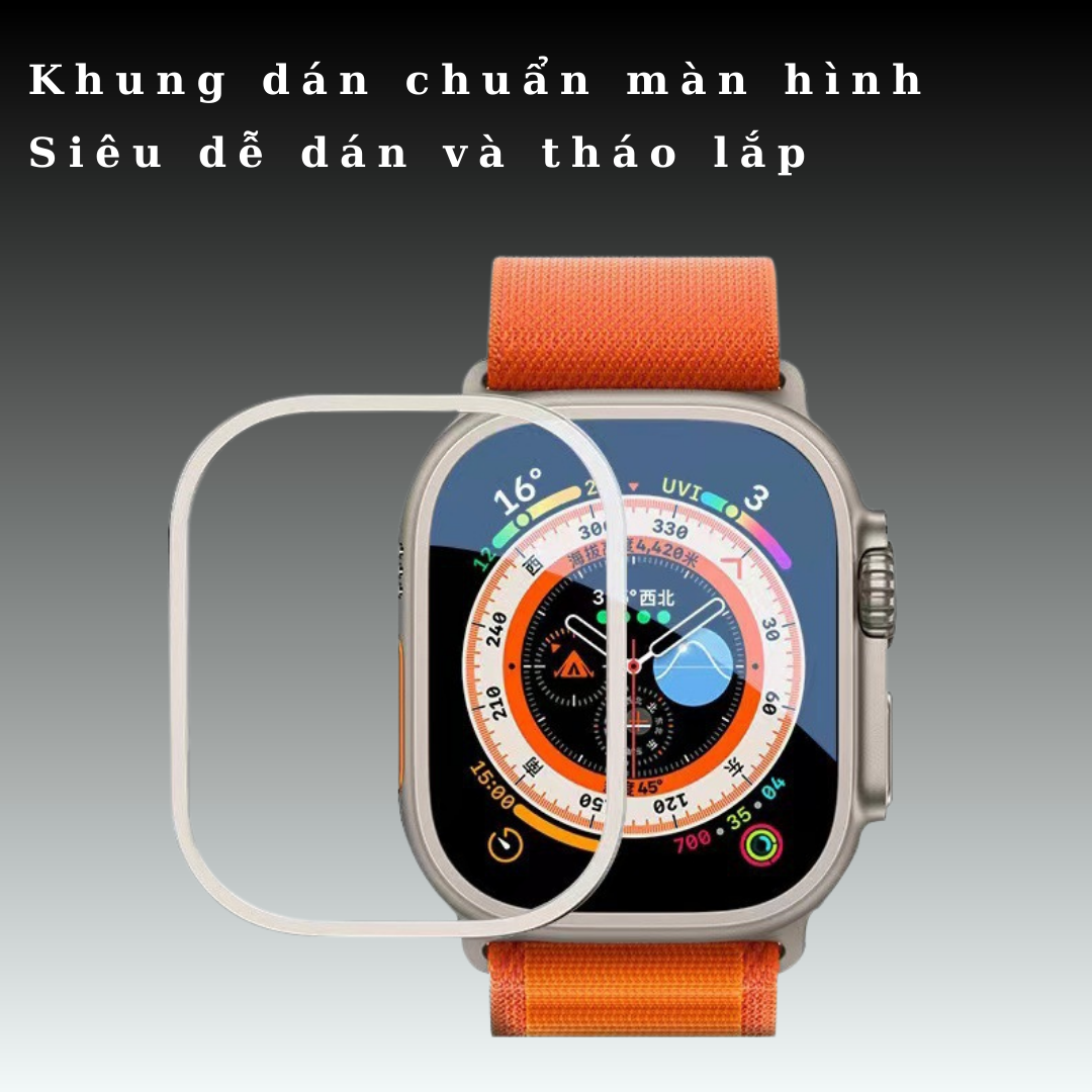 Miếng Dán Cường Lực Màn Hình Viền Nhôm Alu Dành Cho Apple Watch Ultra, Kai.N AluGlass - Hàng Chính Hãng