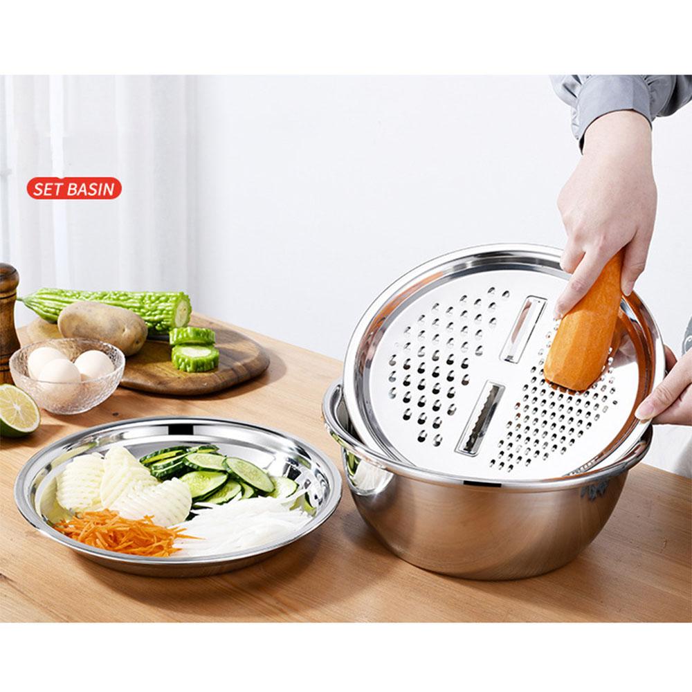 3 Đa Năng Nhà Bếp Bằng Thép Không Gỉ Graters Dụng Cụ Thái Lát Rau Củ Rau Củ Quả Thoát Rổ Bộ Thoát Nước Lưu Vực Cho Trái Cây