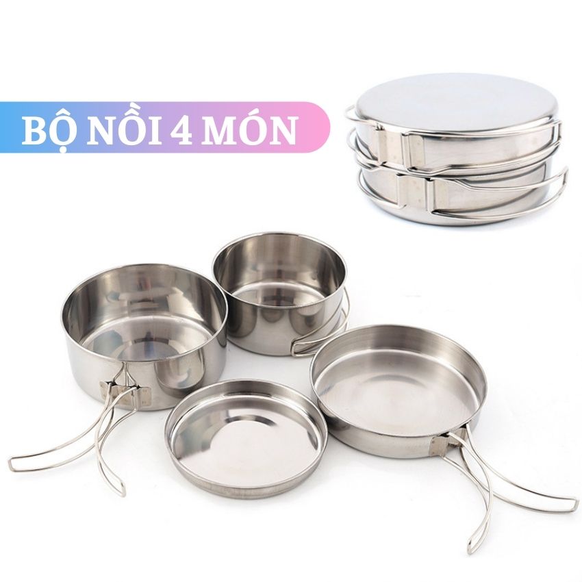 Bộ Nồi Inox 8 Món Gấp Gọn Nấu Ăn Tiện Lợi Khi Đi Du Lịch Cắm Trại Dã Ngoại Ngoài Trời