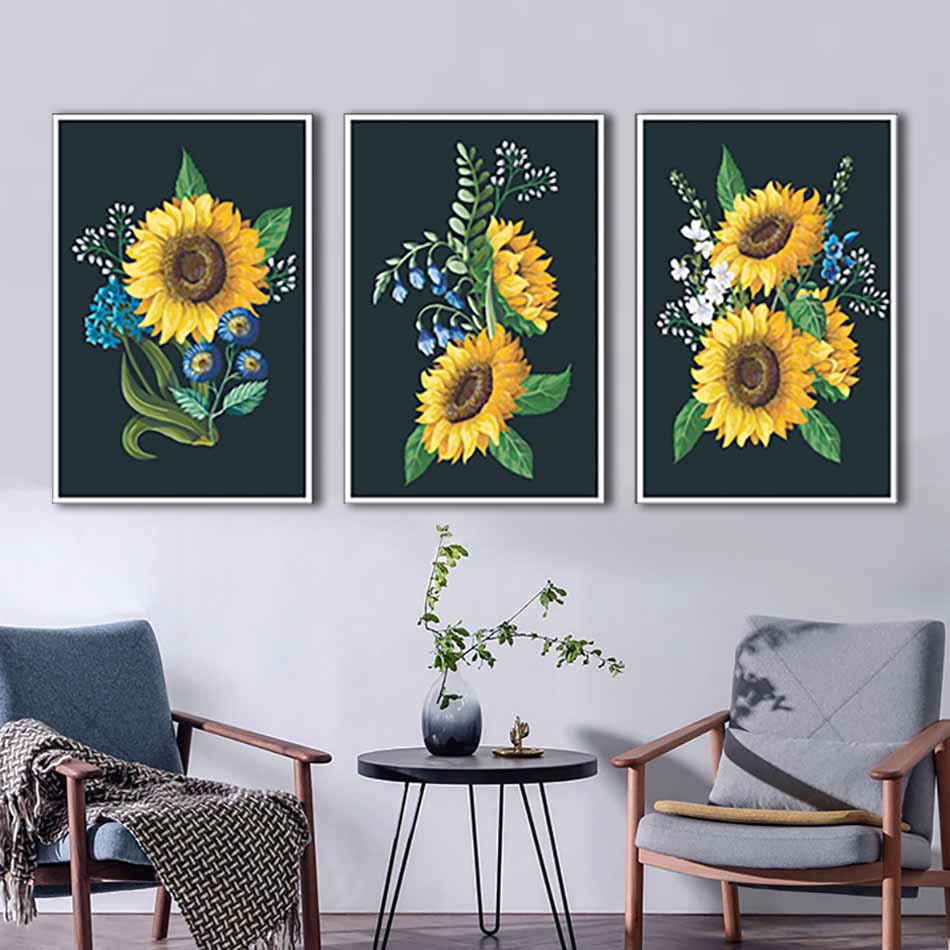 Bộ 3 tranh canvas treo tường Decor Hoa hướng dương - DC124