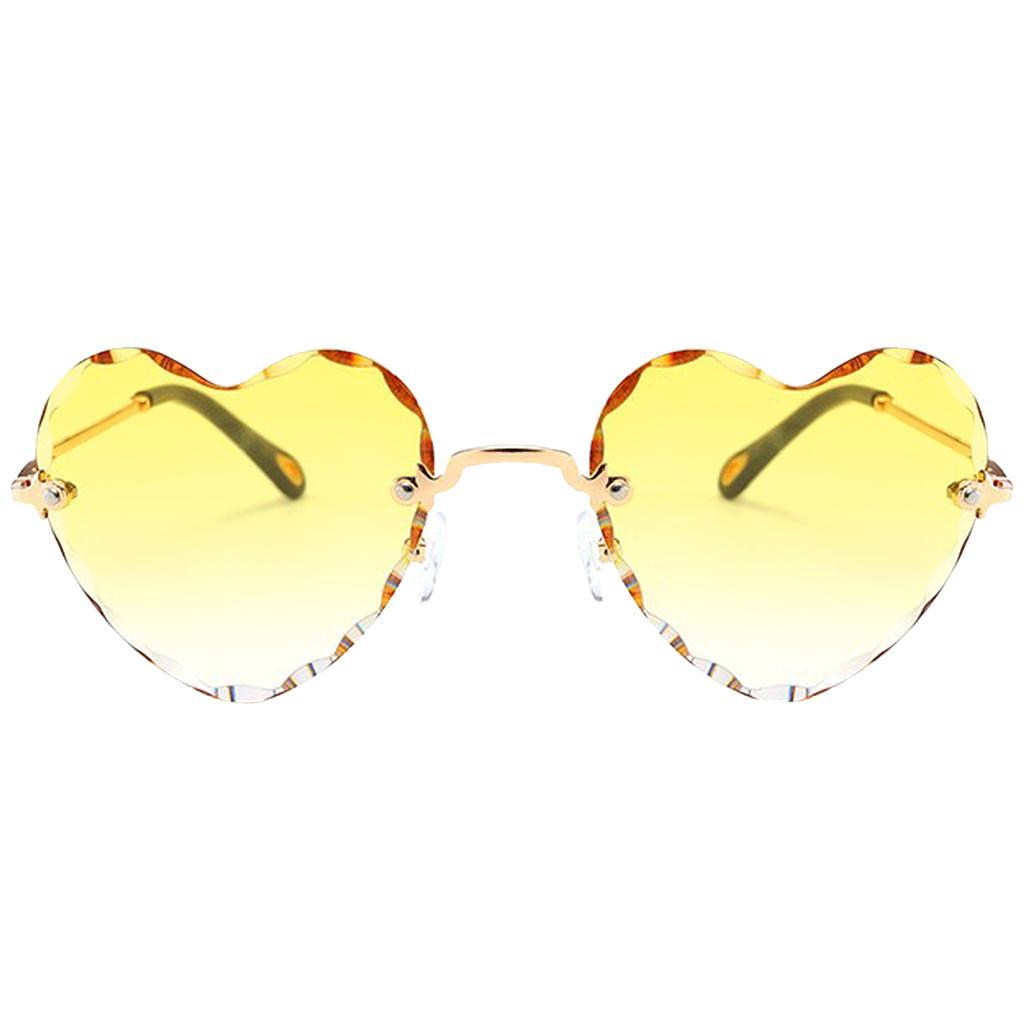 Rimless Sunglasses Women Heart Shape UV400 Eyewear Sun Glasses Pink+Yellow