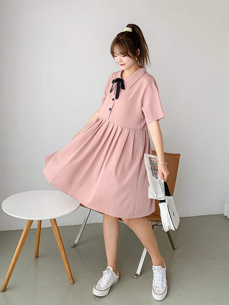 Đầm Suông Xếp Ly Hồng Phấn Đính Nơ.