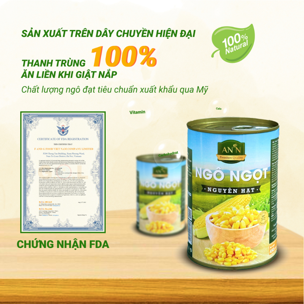 Ngô Ngọt Nguyên Hạt AN'N Loại Đặc Biệt - Lon 450gr Món Ăn Khai Vị, Tráng Miệng, Dùng Trong Chuỗi Nhà Hàng Lớn