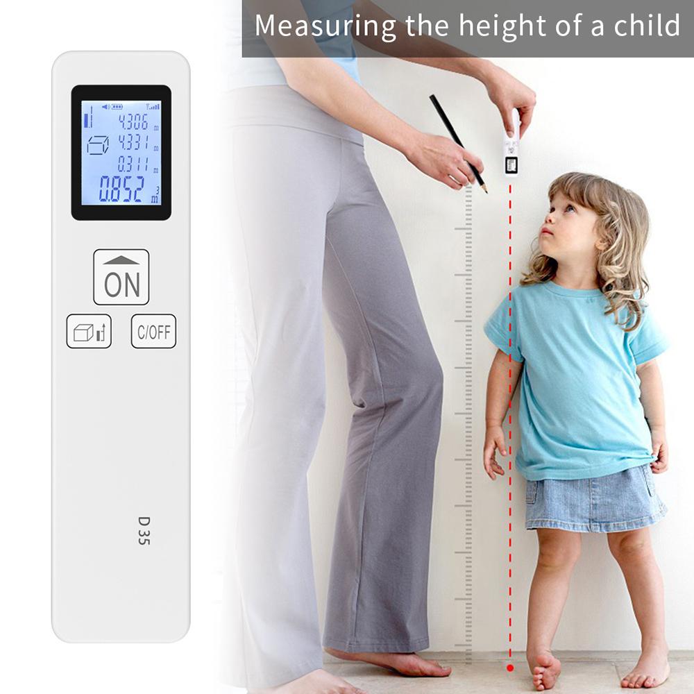 35m Laser Measure LCD Digital Laser Distance Meter Pocket Size Mini Range Finder Distance/ Area/ Volume/ Pythagorean Measuring Tool Unit Change Datum Mark Switch