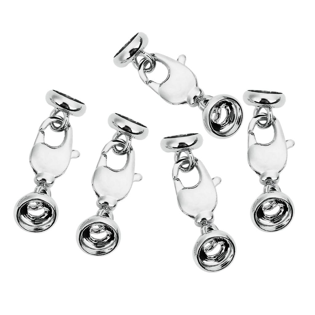 5 Sets Rhodium Leather Cord End Caps Clasp Lobster Clasp Connectors 6.5mm