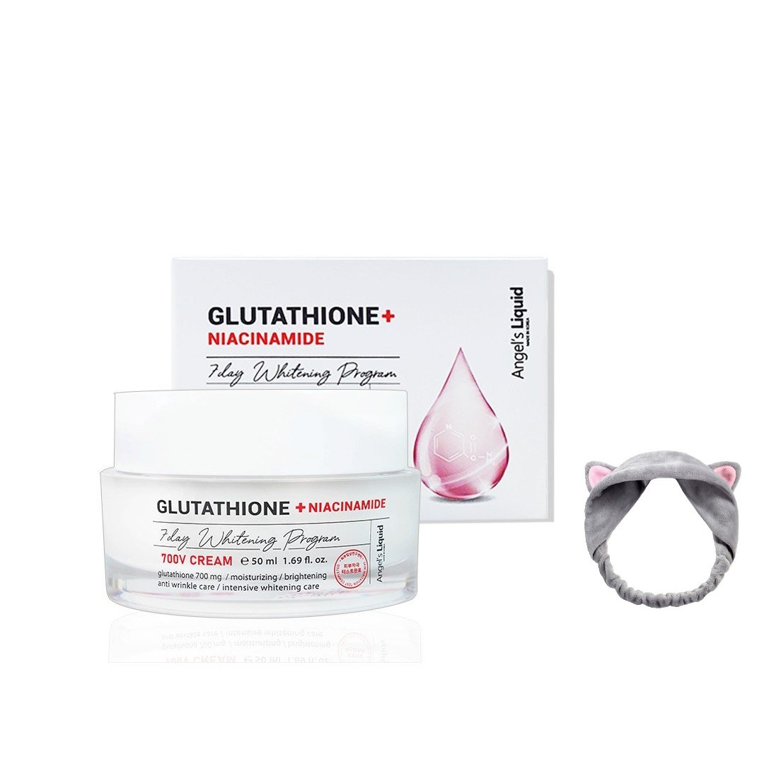 Kem dưỡng giảm nám truyền trắng Angel's Liquid Glutathione Plus Niacinamide 700 V Cream 50ml +Tặng kèm 1 băng đô tai mèo