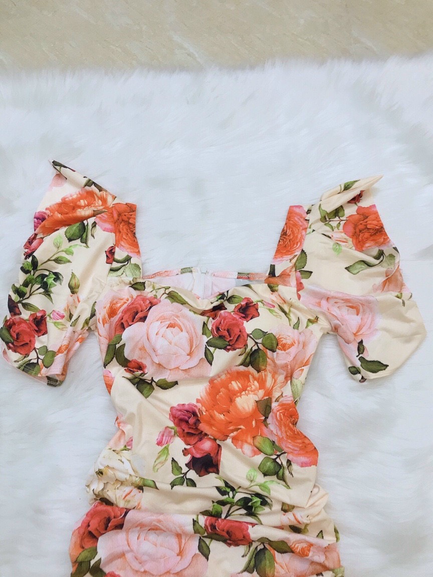 Đầm Body Nhún In Hoa 3D - Hậu Nguyễn Store