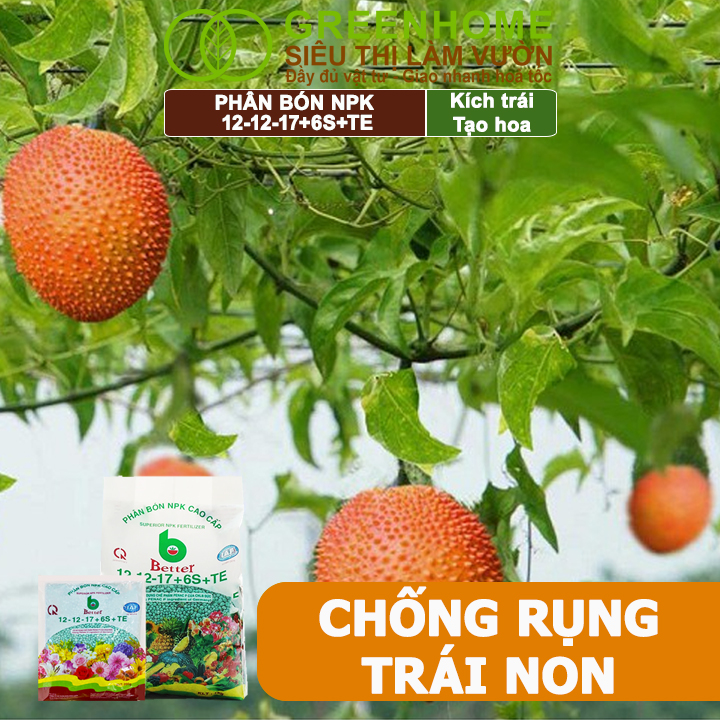 Phân bón NPK 12-12-17-6S+TE Greenhome, Better, Bao 1kg, Tăng Đậu Trái Cây Ăn Củ, Quả