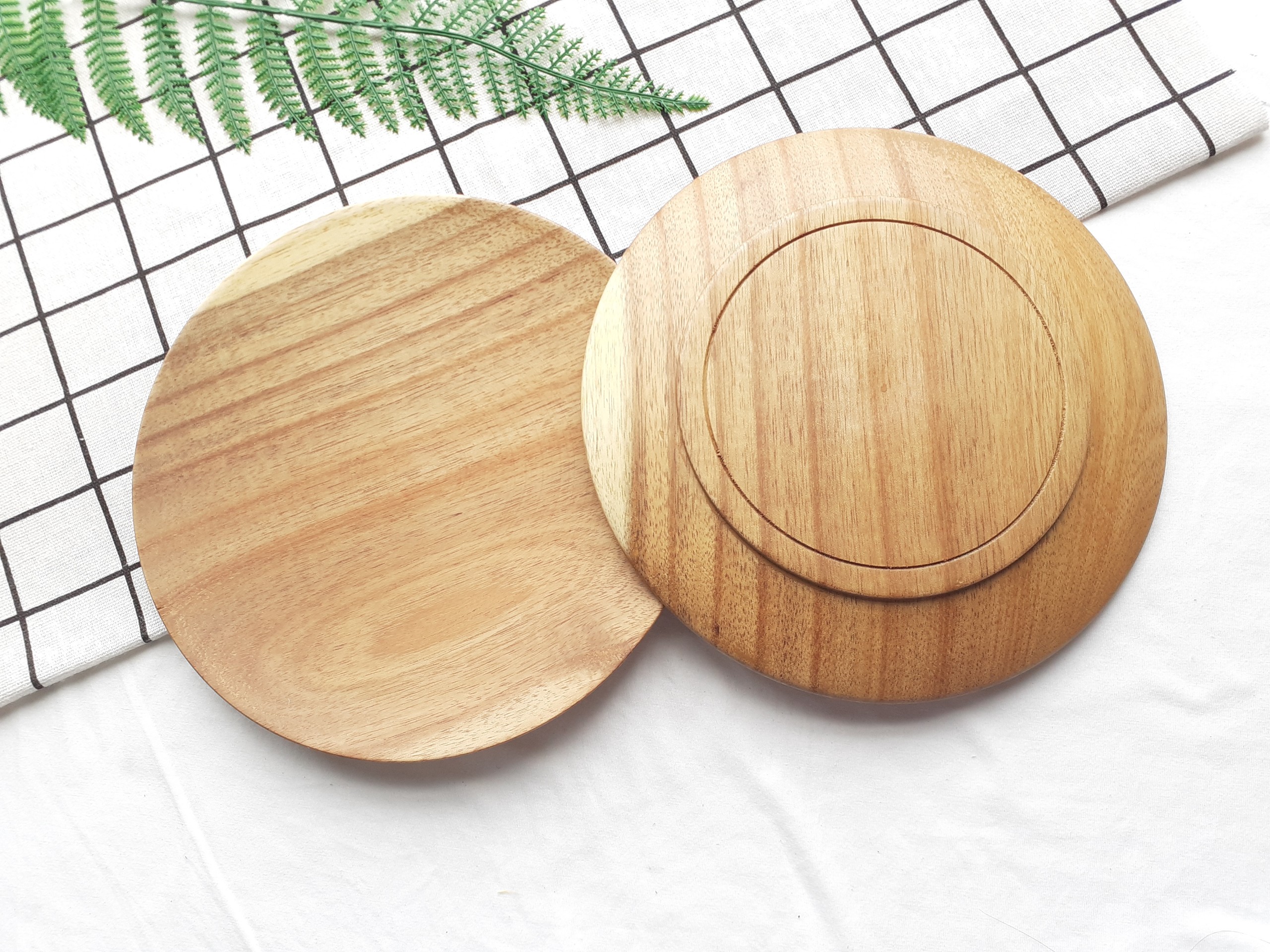Khay, đĩa gỗ keo tròn 20 cm đựng bát, hoa quả, đồ ăn