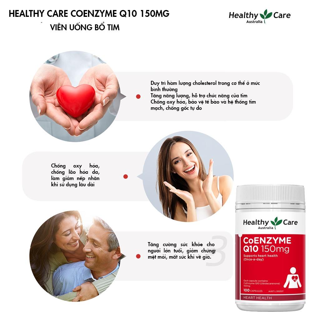 Bổ tim Úc Healthy Care CoEnzyme Q10 150mg giúp duy trì sức khỏe tim mạch, nâng cao sức khỏe chung - OZ Slim Store