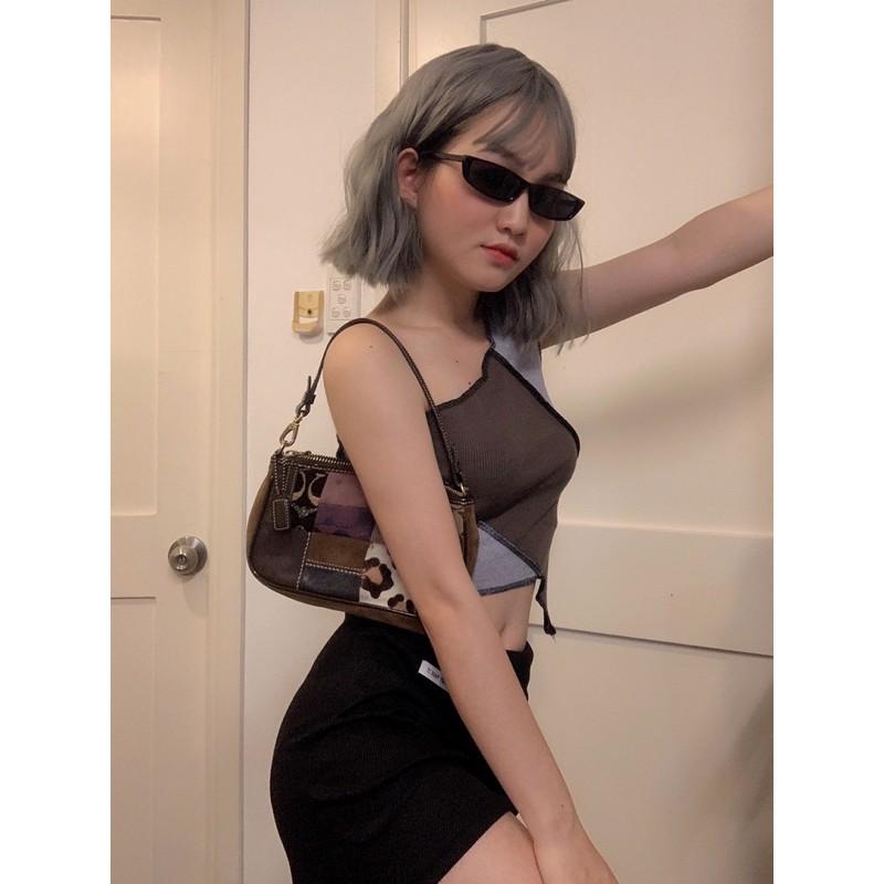 Áo croptop nữ - Áo croptop thun sọc chéo hở một bên vai