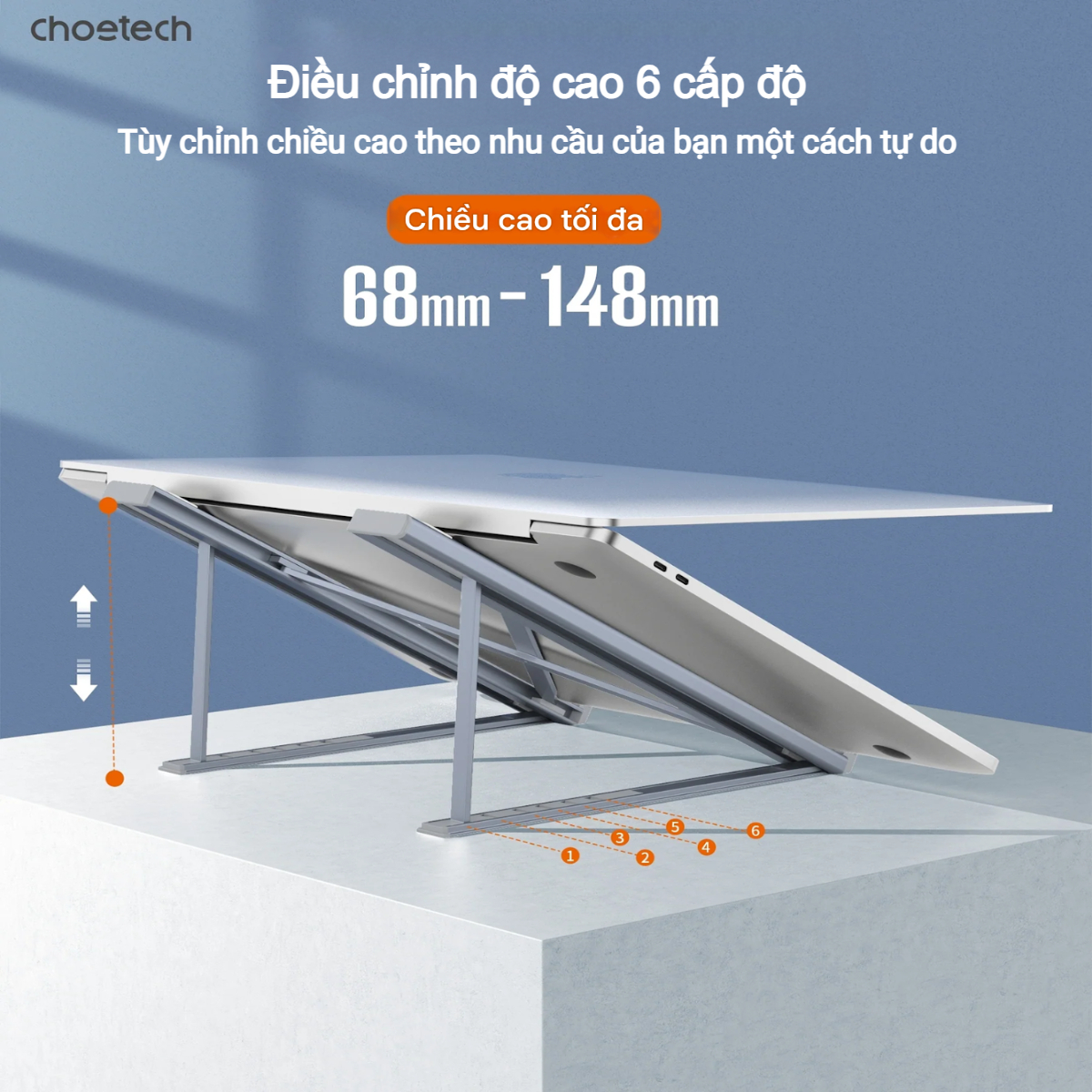 Giá đỡ laptop tản nhiệt gấp gọn Choetech H055 cho máy từ 9' đến 17' inch - Hàng chính hãng