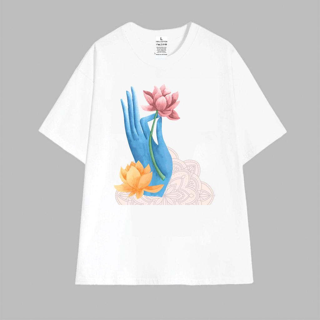 Cao cấp - Áo thun oversize hình tay Phật cầm hoa Sen Vu Lan Happy Vesak day shirt BND323