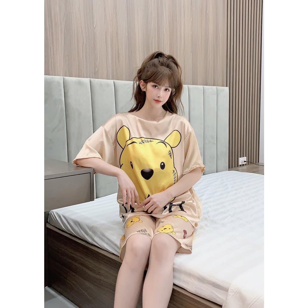 Bộ đồ bầu LỬNG LỤA SATIN áo cộc họa tiết siêu kute mặc nhà BL863
