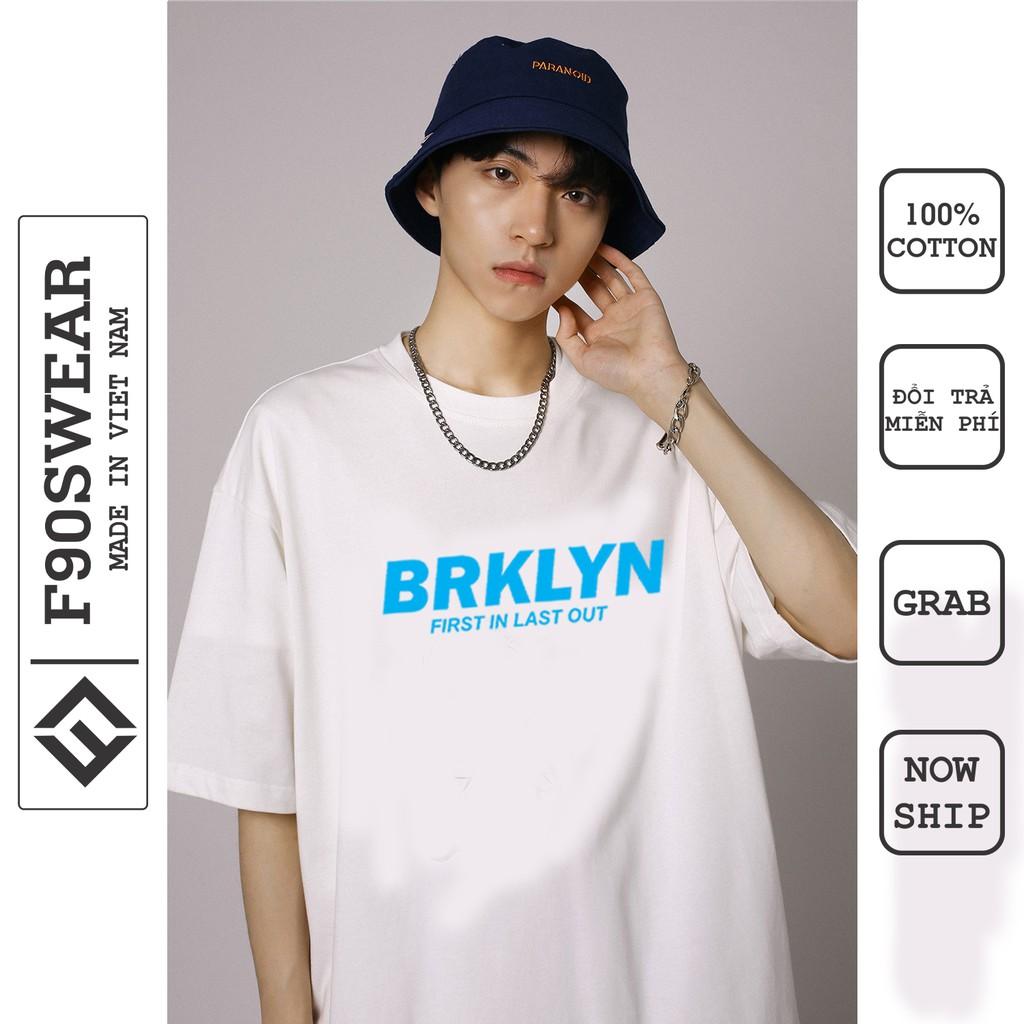 Áo thun tay lỡ 100% Cotton - Áo phông nam nữ tay lỡ form rộng, thun nam nữ in BRKLYN chất cotton co giãn 4 chiều cực mát
