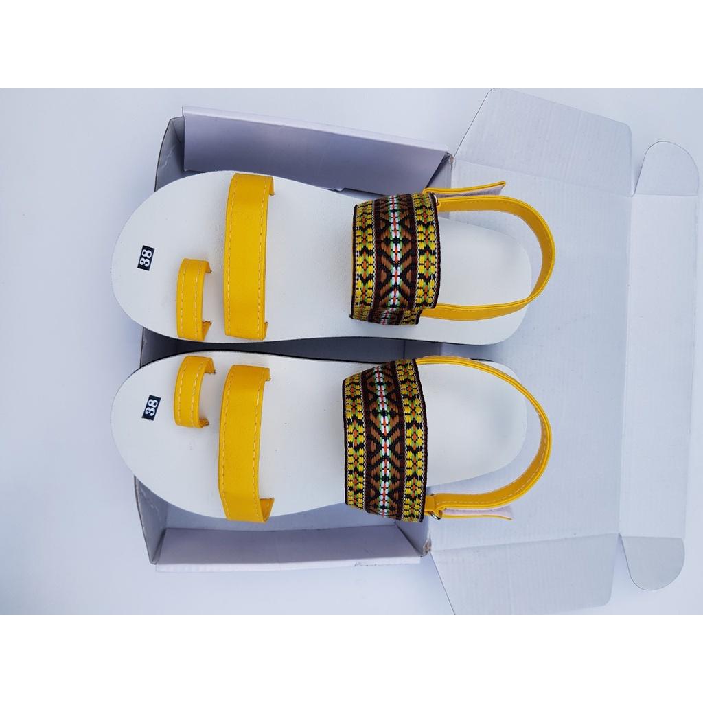 sandal đồng nai xăng đan nữ ( đế trắng quai vàng + thổ cẩm vàng ) size từ 34 nữ đến 42 nữ