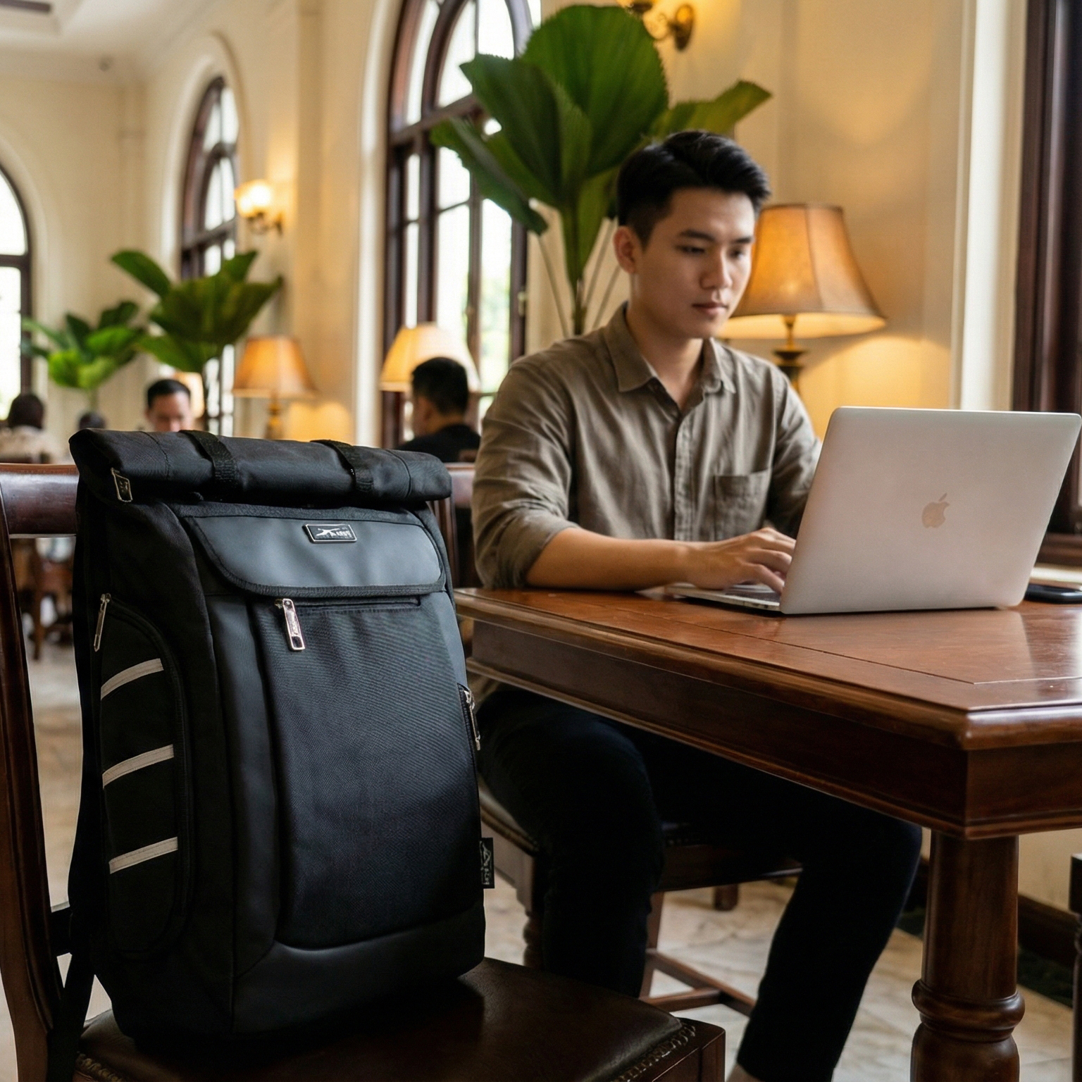 Balo Du Lịch Nắp Gập Cao Cấp Cỡ Lớn Chống Nước Xbags DarkBear XB1202 Màu Đen Sang Trọng, Nhiều Ngăn, Đựng Laptop 17 Inch, Mở Rộng Được Dung Tích!