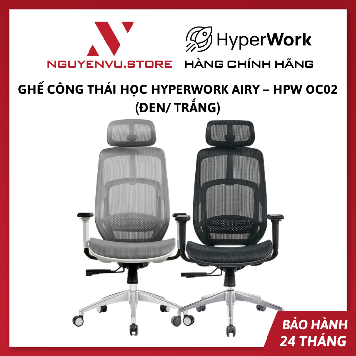 Ghế Công thái học HyperWork Airy – HPW OC02 (Đen/ Trắng) - Hàng Chính Hãng