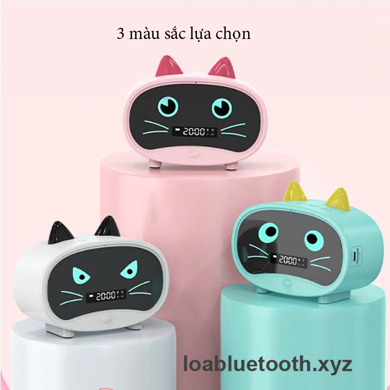 Loa bluetooth mini JM02 giá rẻ đồng hồ hình tai mèo dễ thương, bass mạnh, pin 8 giờ