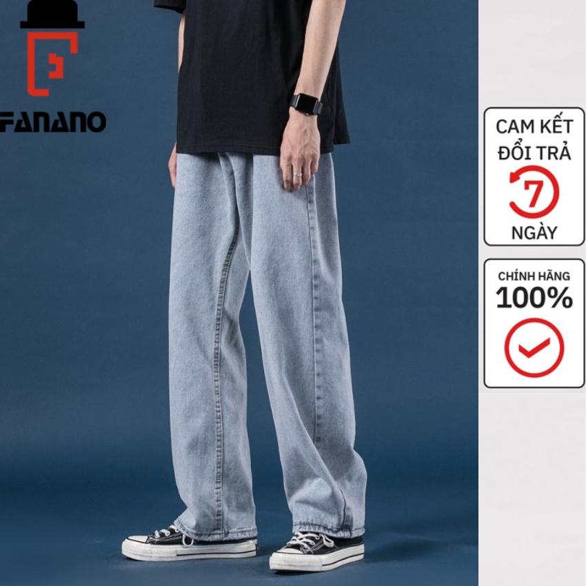 Quần Jean nam ống rộng đen, quần bò nam ông rộng, suông FANANO đen xanh nhạt FNQD04