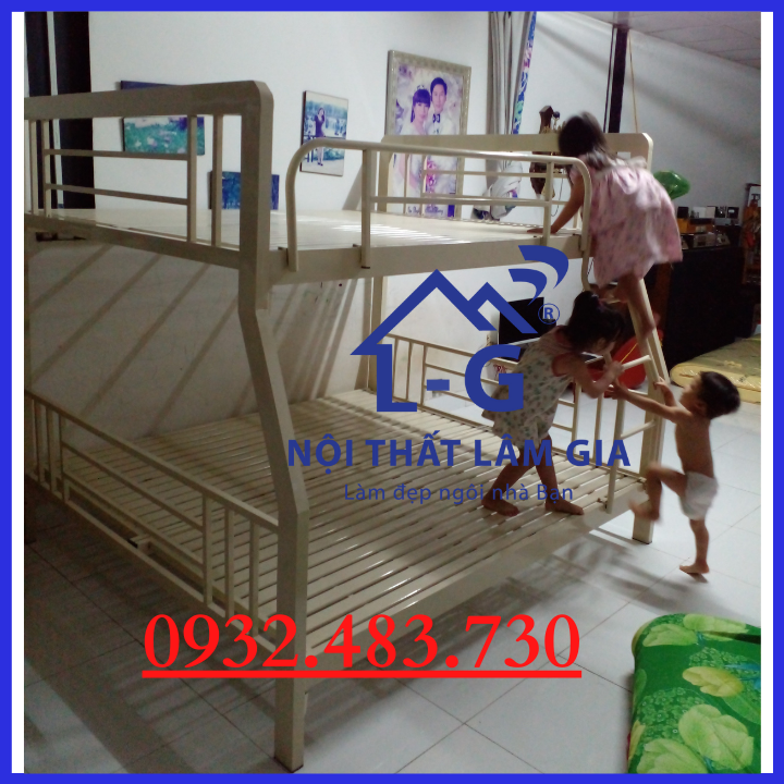 Giường tầng sắt hộp cao cấp 1m4x1m6x2m bền đẹp