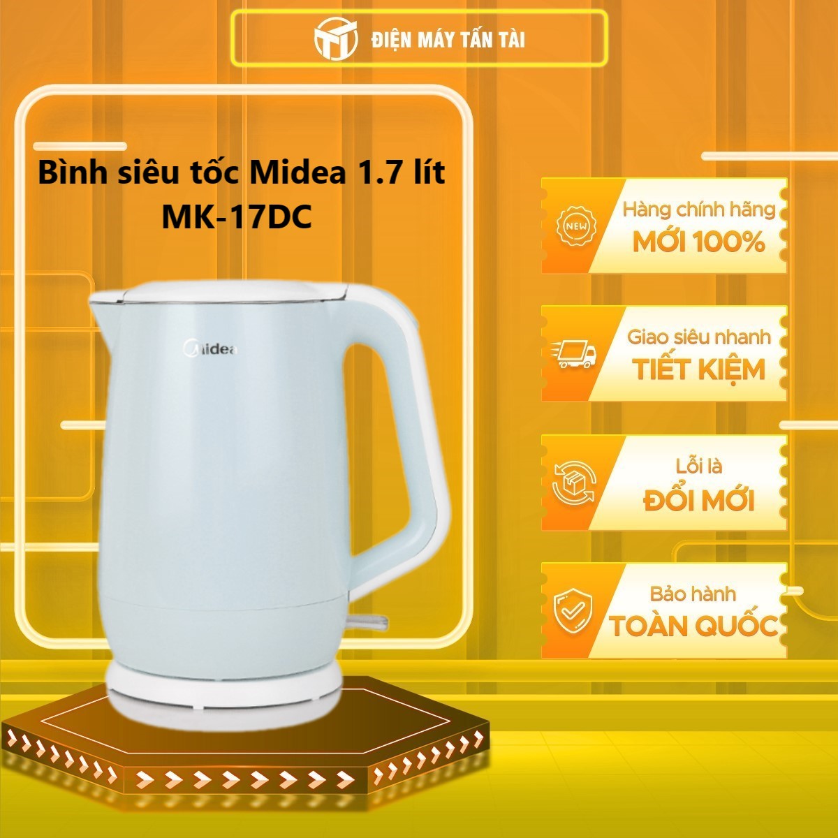 Bình siêu tốc Midea 1.7 lít MK-17DC - Hàng chính hãng ( Chỉ giao HCM )