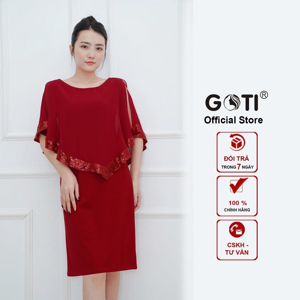 GOTI - Đầm Suông Chữ A Dự Tiệc Trung Niên Nữ Cao Cấp Màu Đen, Đỏ Vải Thun Co Giãn BigSize Cho Mẹ U40 U50 3321