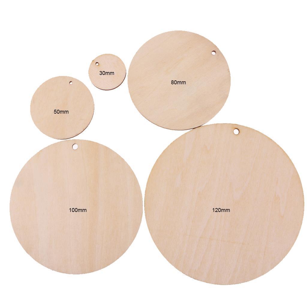 75x Blank Wooden Shapes Plaque with Hole for Kids Painting Crafts 50mm/80mm
