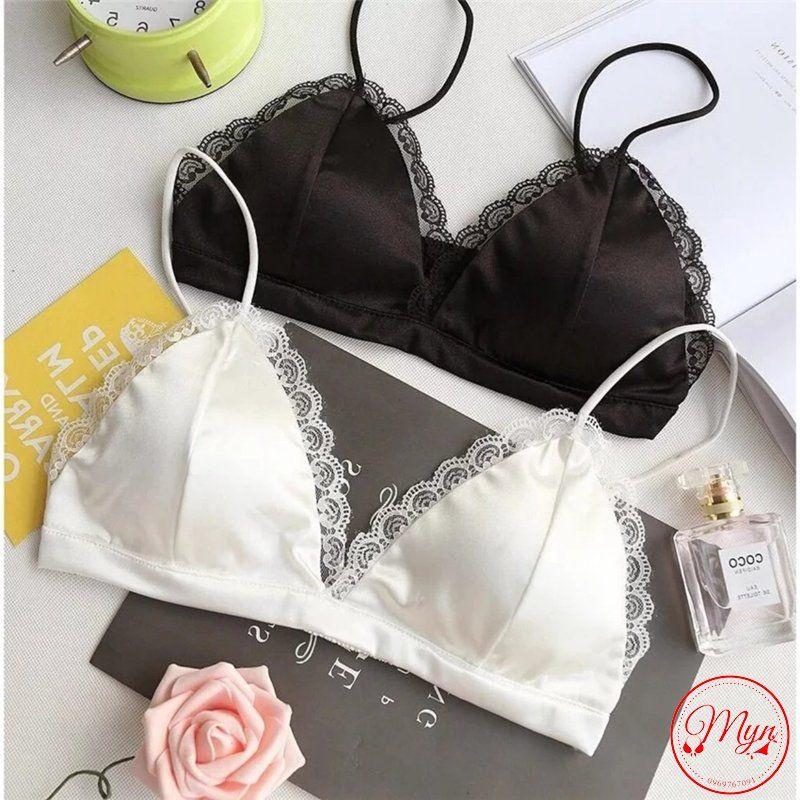 Áo bra phi lụa dây mảnh viền ren sexy