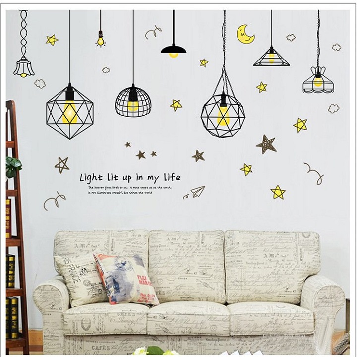 Decal dán tường bóng đèn phát sáng hiện đại sang trọng