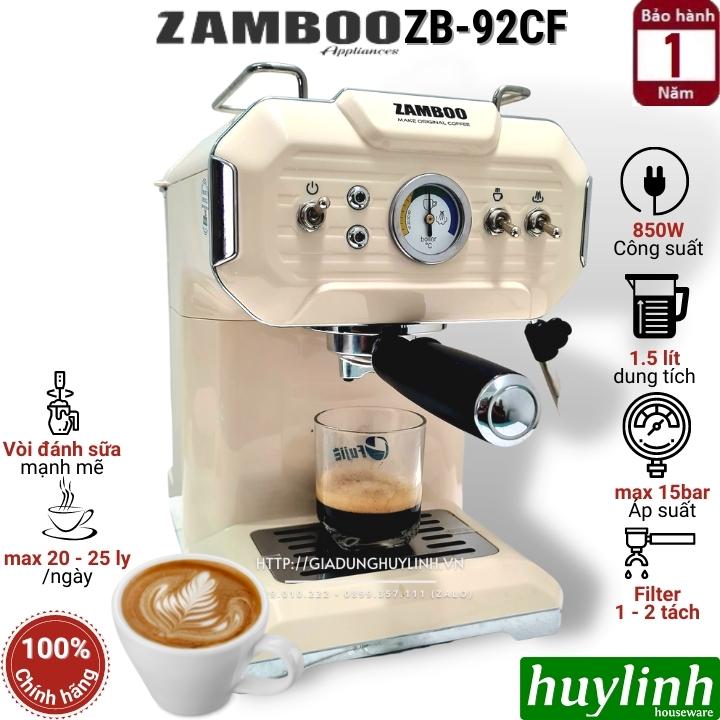 Máy pha cà phê Espresso Zamboo ZB-92CF - [Kem - Đỏ] - Hàng chính hãng