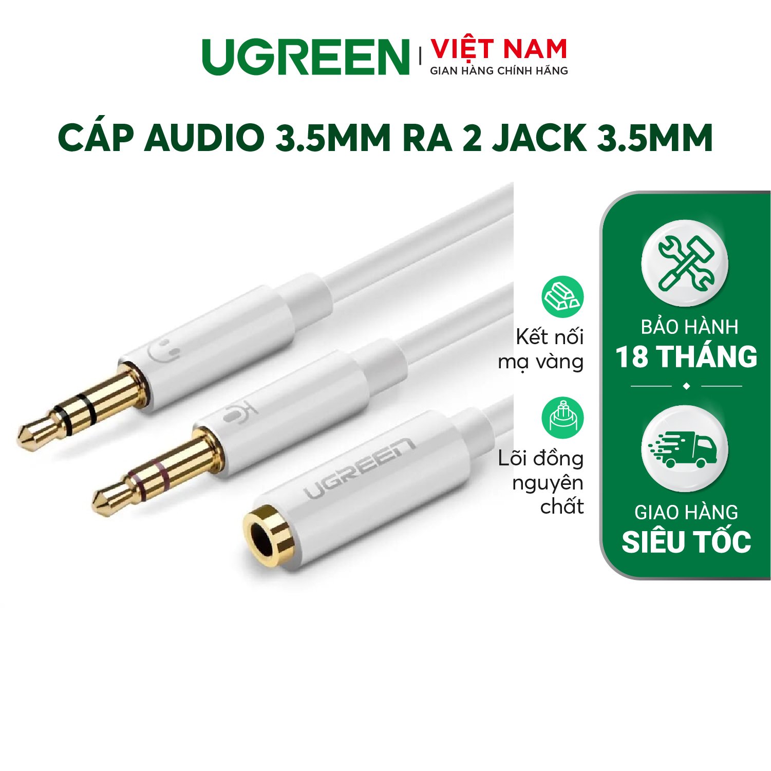 Dây Audio chuyển tai nghe 3.5mm sang 2 đầu Mic và Tai nghe đầu mạ vàng dài 20CM UGREEN AV140 10790 - Hàng chính hãng