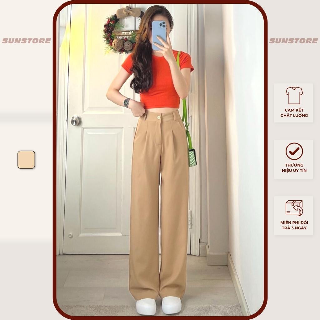 Quần culottes ống rộng suông dài vải chất rũ lưng cạp cao cài nút màu nâu đen be Spant 2 - Cafe sữa, Cafe sữa