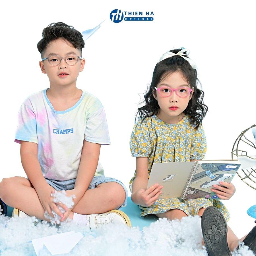 Gọng kính trẻ em dáng tròn THIEN HA OPTICAL nhập khẩu Hàn Quốc nhựa dẻo nhẹ an toàn cho da nhiều màu cute DOUXDOUX D1006